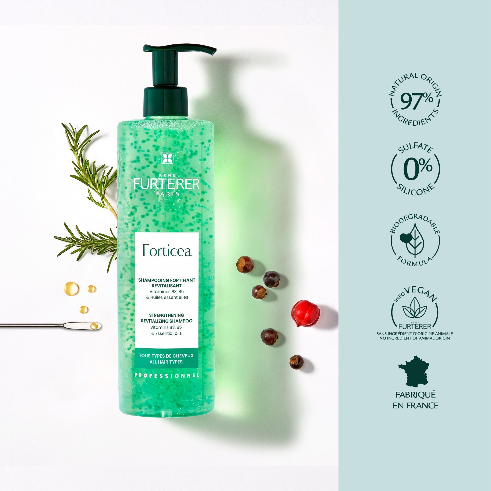 René Furterer. Forticea Shampoing fortifiant revitalisant Vitamins B3, B5 & huiles essentielles - 600 ml - Concept C. Shop