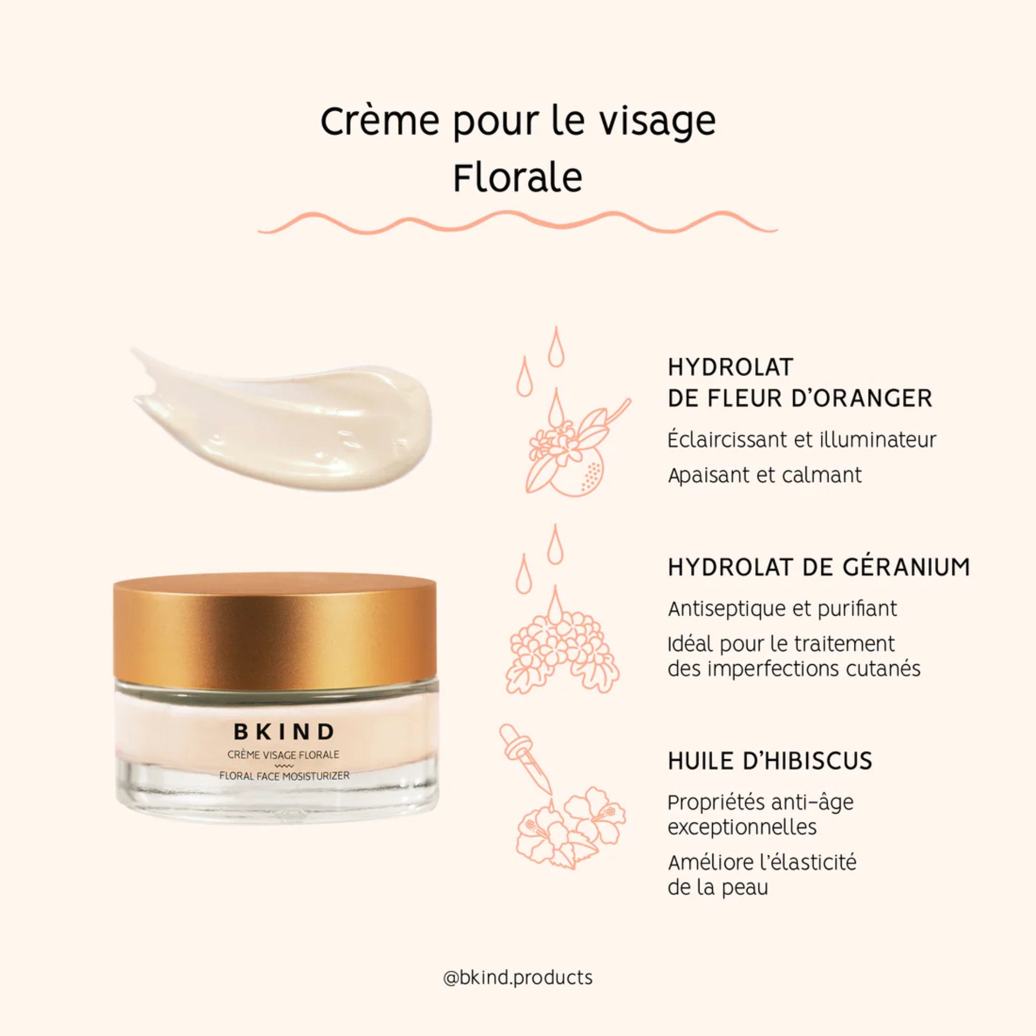 Bkind. Crème Hydratante Visage Florale avec Acide Hyaluronique - 45 ml - Concept C. Shop