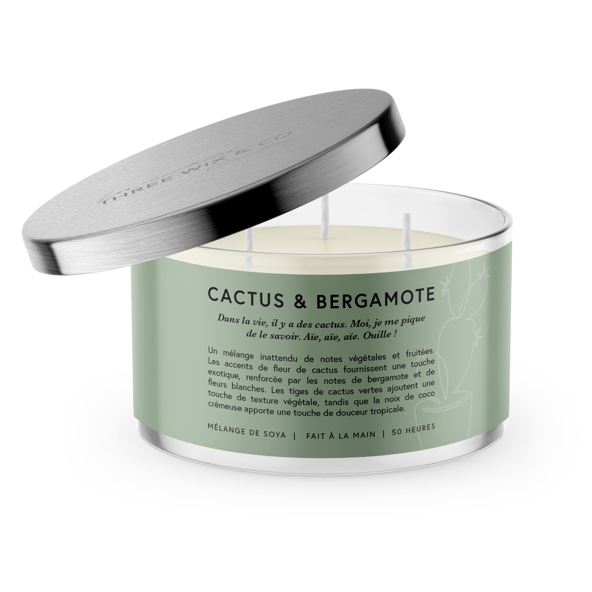 Concept C. Chandelle parfumée à 3 mèches Cactus & Bergamote - 50 heures - Concept C. Shop